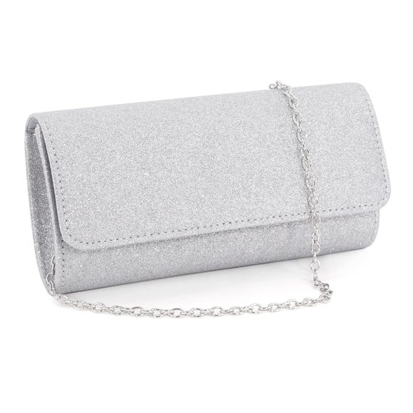 Evening Bag Silver Square Sparkling Glitter Handbag Crossbody :) - Picture 1 of 7